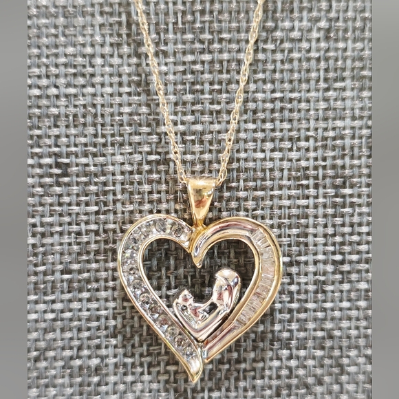 10k Mother and Child White and Yellow Gold Diamond Pendant on 10k Chain Necklace - Picture 16 of 16